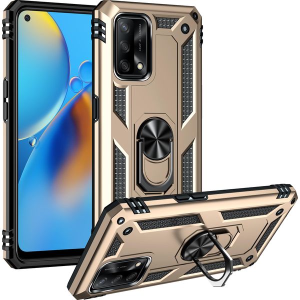 Custodia Per Oppo A74 4G / F19 A Doppio Strato Robusta, Protezione Militare Con Supporto Ad Anello E Supporto Oro-image
