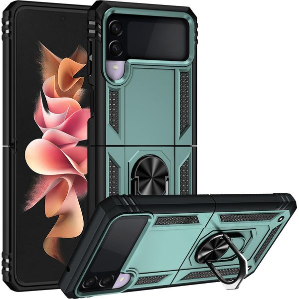Custodia Per Samsung Galaxy Z Flip 3 5G Robusta A Doppio Strato, Protezione Militare Con Supporto Ad Anello E Supporto Verde-image