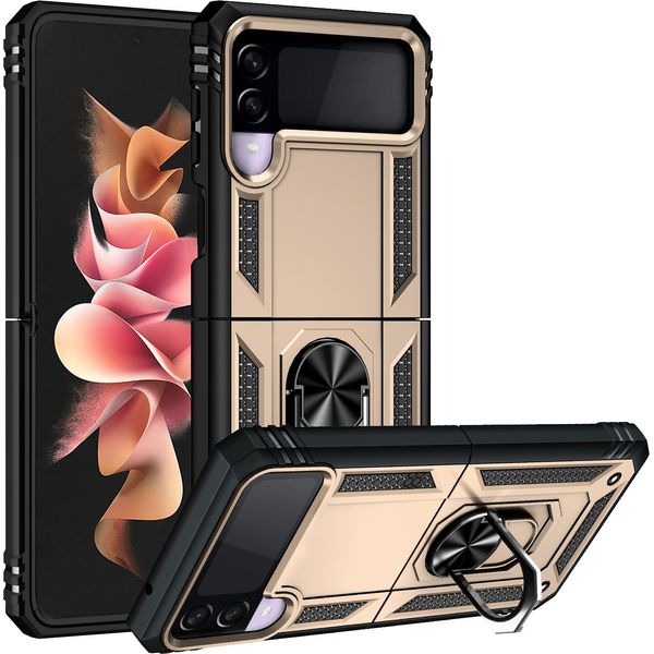 Custodia Per Samsung Galaxy Z Flip 3 5G A Doppio Strato Robusta, Protezione Militare Con Supporto Ad Anello E Supporto Oro-image