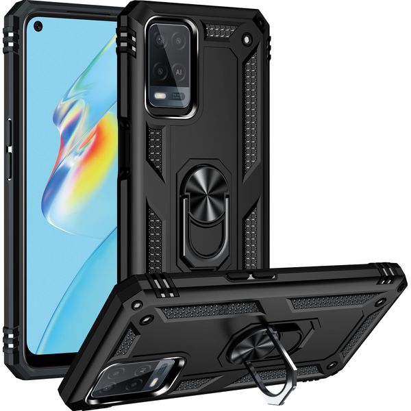 Custodia Per Oppo A54 4G A Doppio Strato Robusta, Protezione Militare Con Supporto Ad Anello E Supporto Nero-image