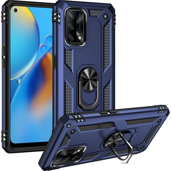 Custodia Per Oppo A74 4G / F19 A Doppio Strato Robusta, Protezione Militare Con Supporto Ad Anello E Supporto Blu-image
