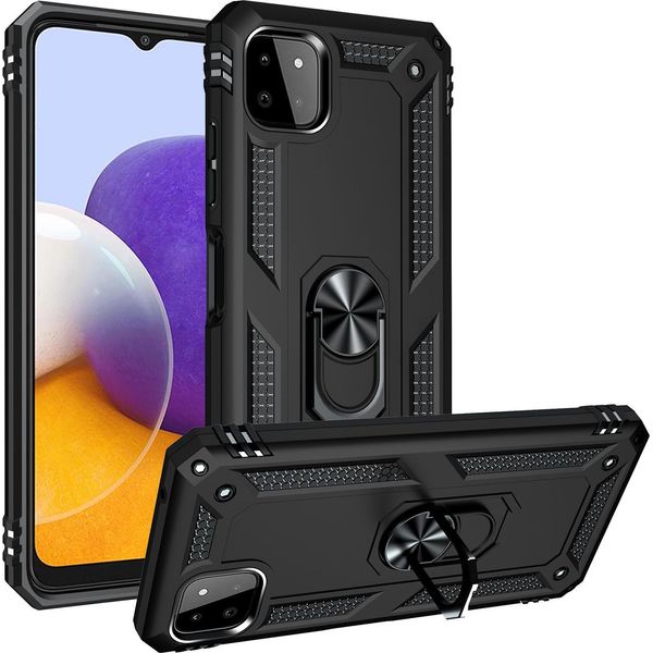 Custodia Per Samsung Galaxy A22 5G A Doppio Strato Robusta, Protezione Militare Con Supporto Ad Anello E Supporto Nero-image