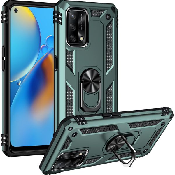 Custodia Per Oppo A74 4G / F19 A Doppio Strato Robusta, Protezione Militare Con Supporto Ad Anello E Supporto Verde-image