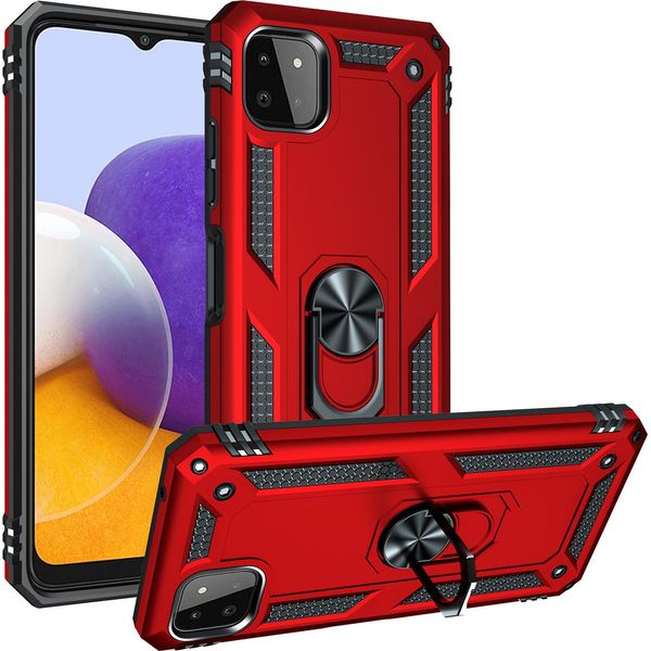 Custodia Per Samsung Galaxy A22 5G A Doppio Strato Robusta, Protezione Militare Con Supporto Ad Anello E Supporto Rosso-image