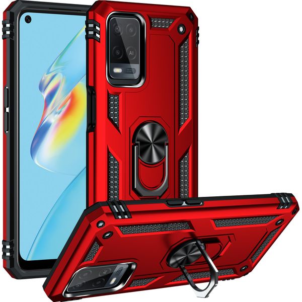 Custodia Per Oppo A54 4G A Doppio Strato Robusta, Protezione Militare Con Supporto Ad Anello E Supporto Rosso-image