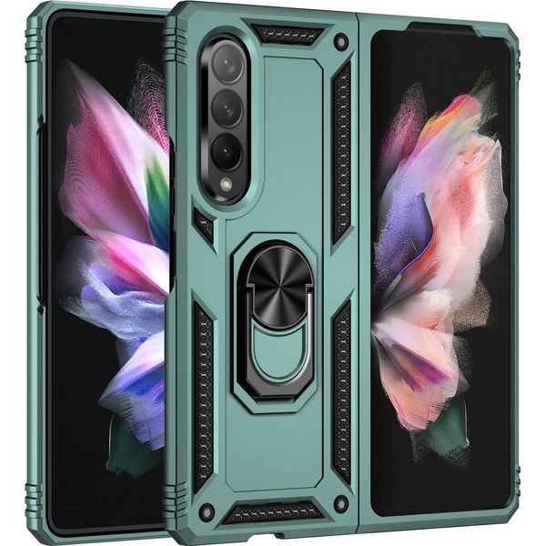 Custodia Per Samsung Galaxy Z Fold 3 5G A Doppio Strato Robusta, Protezione Militare Con Supporto Ad Anello E Supporto Verde-image