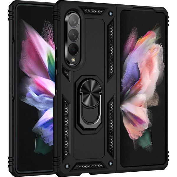 Custodia Per Samsung Galaxy Z Fold 3 5G A Doppio Strato Robusta, Protezione Militare Con Supporto Ad Anello E Supporto Nero-image