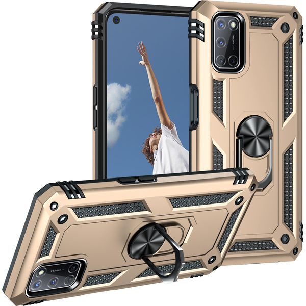 Custodia Per Oppo A52/A72/A92 4G A Doppio Strato Robusta, Protezione Militare Con Supporto Ad Anello E Supporto Oro-image
