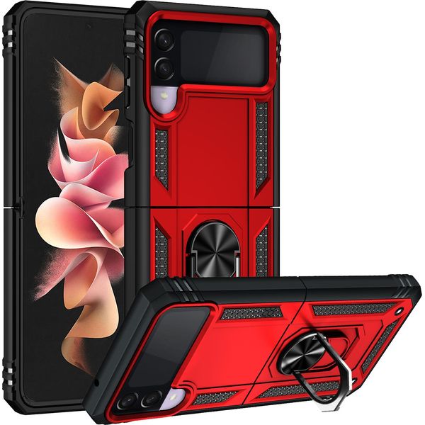 Custodia Per Samsung Galaxy Z Flip 3 5G A Doppio Strato Robusta, Protezione Militare Con Supporto Ad Anello E Supporto Rosso-image