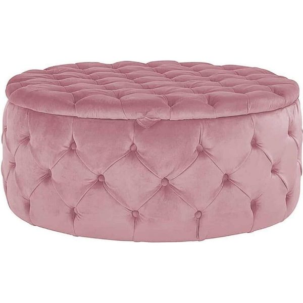 Casa Padrino Sgabello Rotondo Chesterfield Rosa Ø 100 X H. 45 Cm - Pouf Rotondo In Velluto Con Contenitore - Mobili Per La Camera Da Letto-image