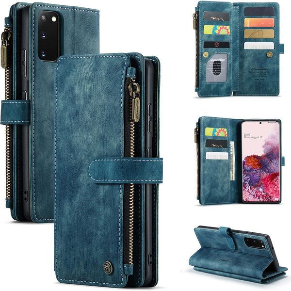 Custodia Galaxy S20, Custodia In Finto Cuoio Con Cerniera, Chiusura Magnetica, Tasca Per Carte, Supporto, Portafoglio, Custodia Protettiva Per Samsung Galaxy S20 Blu-image