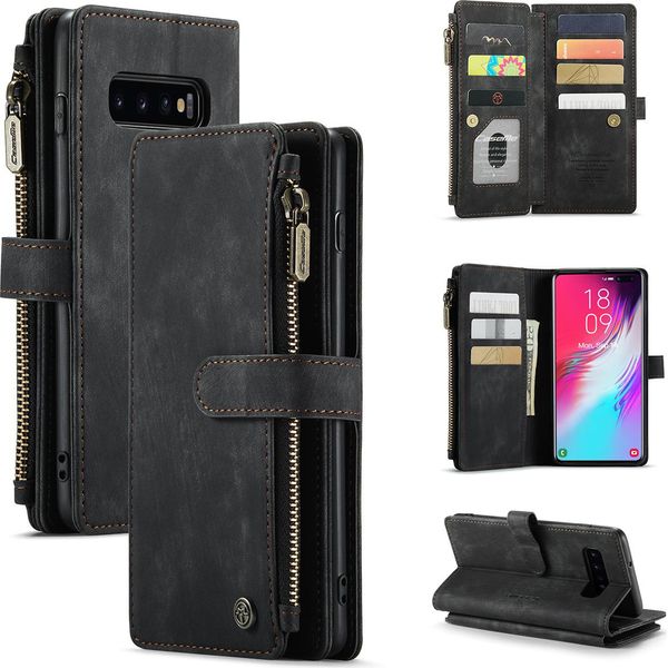 Custodia Galaxy S10, Custodia In Finto Cuoio Con Cerniera, Chiusura Magnetica, Tasca Per Carte, Supporto, Portafoglio, Custodia Protettiva Per Samsung Galaxy S10 Nero-image