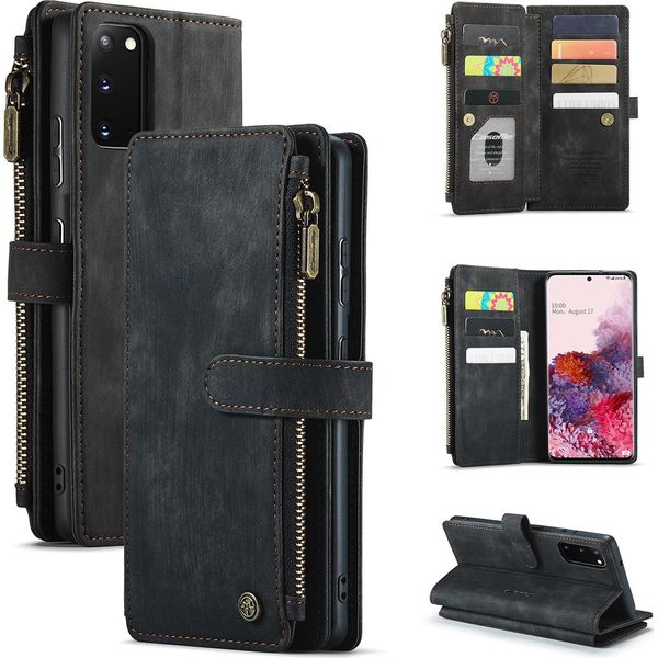 Custodia Galaxy S20, Custodia In Finto Cuoio Con Cerniera, Chiusura Magnetica, Tasca Per Carte, Supporto, Portafoglio, Custodia Protettiva Per Samsung Galaxy S20 Nero-image