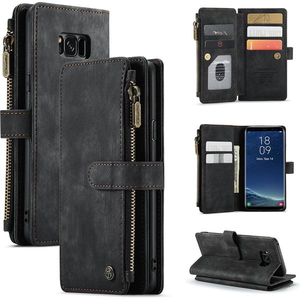 Custodia Galaxy S8 Plus, Custodia In Finto Cuoio Con Cerniera, Chiusura Magnetica, Tasca Per Carte, Supporto, Portafoglio, Custodia Protettiva Per Samsung Galaxy S8 Plus Nero-image