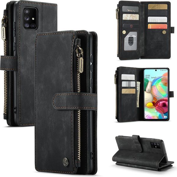 Custodia Galaxy A71 4G, Custodia In Finto Cuoio Con Cerniera, Chiusura Magnetica, Tasca Per Carte, Supporto, Portafoglio, Custodia Protettiva Per Samsung Galaxy A71 4G Nero-image