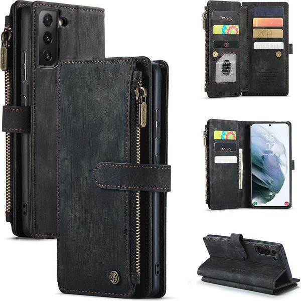 Galaxy S21+ 5G Case, Custodia In Finto Cuoio Con Cerniera, Chiusura Magnetica, Tasca Per Carte, Supporto, Portafoglio, Custodia Protettiva Per Samsung Galaxy S21 Plus 5G Nero-image