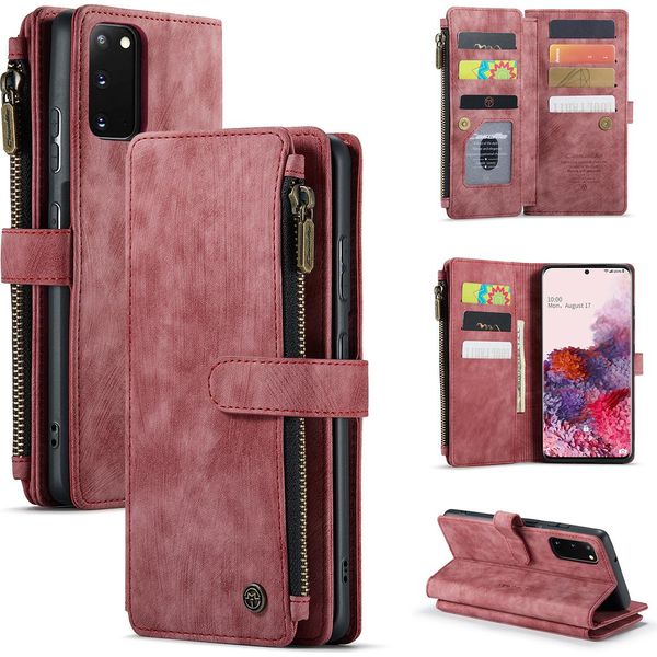 Custodia Galaxy S20, Custodia In Finto Cuoio Con Cerniera, Chiusura Magnetica, Tasca Per Carte, Supporto, Portafoglio, Custodia Protettiva Per Samsung Galaxy S20 Rosso-image
