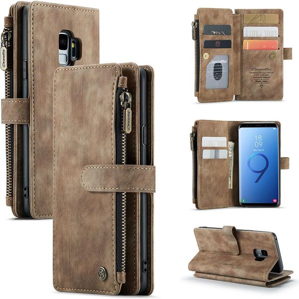 Custodia Galaxy S9, Custodia In Finto Cuoio Con Cerniera, Chiusura Magnetica, Tasca Per Carte, Supporto, Portafoglio, Custodia Protettiva Per Samsung Galaxy S9 Marrone-image