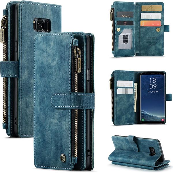 Custodia Galaxy S8 Plus, Custodia In Finto Cuoio Con Cerniera, Chiusura Magnetica, Tasca Per Carte, Supporto, Portafoglio, Custodia Protettiva Per Samsung Galaxy S8 Plus Blu-image