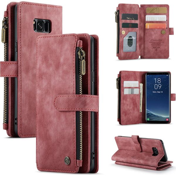 Custodia Galaxy S8 Plus, Custodia In Finto Cuoio Con Cerniera, Chiusura Magnetica, Tasca Per Carte, Supporto, Portafoglio, Custodia Protettiva Per Samsung Galaxy S8 Plus Rosso-image