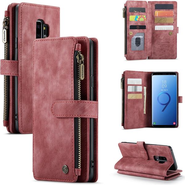 Custodia Galaxy S9 Plus, Custodia In Finto Cuoio Con Cerniera, Chiusura Magnetica, Tasca Per Carte, Supporto, Portafoglio, Custodia Protettiva Per Samsung Galaxy S9 Plus Rosso-image