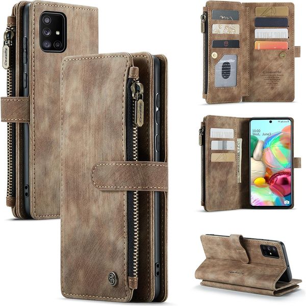 Custodia Galaxy A71 4G, Custodia In Finto Cuoio Con Cerniera, Chiusura Magnetica, Tasca Per Carte, Supporto, Portafoglio, Custodia Protettiva Per Samsung Galaxy A71 4G Marrone-image
