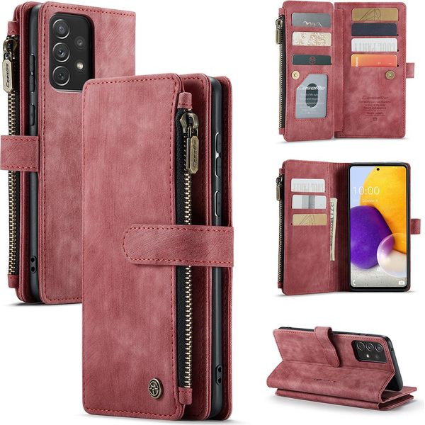 Galaxy A72 Custodia Del Telefono Cellulare, Chiusura A Zip Custodia In Finto Cuoio Flip Cover Chiusura Magnetica Porta Carte Funzione Stand Portafoglio Custodia Protettiva Per Samsung Galaxy A72 5G/4G Rosso-image