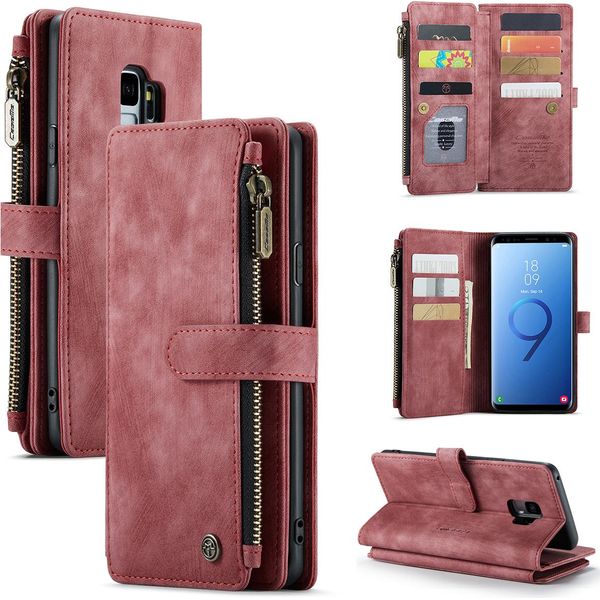 Custodia Galaxy S9, Custodia In Finto Cuoio Con Cerniera, Chiusura Magnetica, Tasca Per Carte, Supporto, Portafoglio, Custodia Protettiva Per Samsung Galaxy S9 Rosso-image
