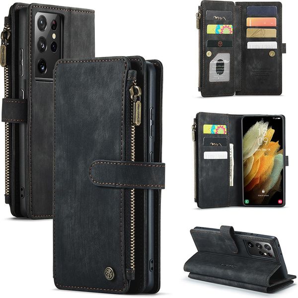 Custodia Galaxy S21 Ultra 5G, Custodia In Finto Cuoio Con Cerniera, Chiusura Magnetica, Tasca Per Carte, Supporto, Portafoglio, Custodia Protettiva Per Samsung Galaxy S21 Ultra 5G Nero-image