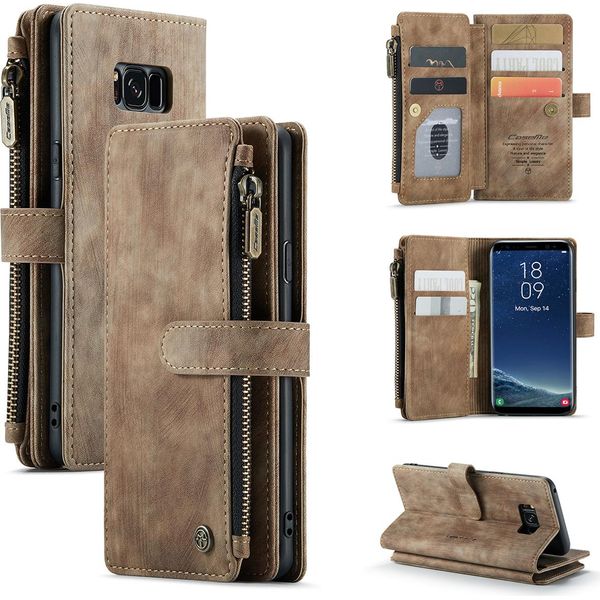 Custodia Galaxy S8 Plus, Custodia In Finto Cuoio Con Cerniera, Chiusura Magnetica, Tasca Per Carte, Supporto, Portafoglio, Custodia Protettiva Per Samsung Galaxy S8 Plus Marrone-image