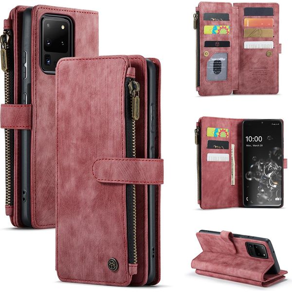 Custodia Galaxy S20 Ultra, Custodia In Finto Cuoio Con Cerniera, Chiusura Magnetica, Tasca Per Carte, Supporto, Portafoglio, Custodia Protettiva Per Samsung Galaxy S20 Ultra Red-image