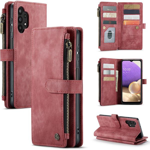 Galaxy A32 5G Custodia Del Telefono Cellulare, Chiusura A Zip Custodia In Finto Cuoio Flip Cover Chiusura Magnetica Porta Carte Funzione Stand Portafoglio Custodia Protettiva Per Samsung Galaxy A32 5G Rosso-image