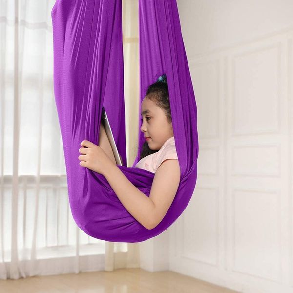 Amaca Dell'altalena Per Bambini, Amaca Elastica Di Coccole Dell'altalena Sensoriale Dell'altalena Dell'altalena Per Bambini, Ideale Per L'adhd, L'asperger E L'integrazione Sensoriale E La Terapia Dell'autismo (Viola, 150 X 280 Cm)-image