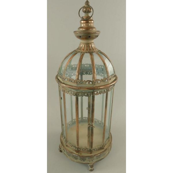 Casa Padrino Lanterna Liberty Color Rame Antico H. 65 Cm - Lanterna Da Tavolo In Metallo Con Maniglia - Accessori Decorativi Barocchi E Liberty-image