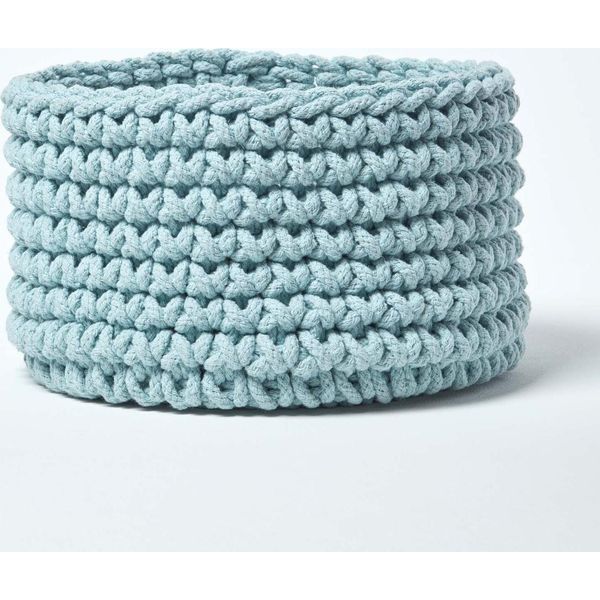 Homescapes Cestino Portaoggetti In Maglia, 100% Cotone Azzurro 37 X 21 Cm-image