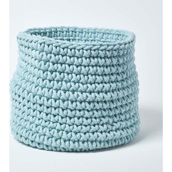 Homescapes Cestino Portaoggetti In Maglia, 100% Cotone Azzurro 42 X 37 Cm-image