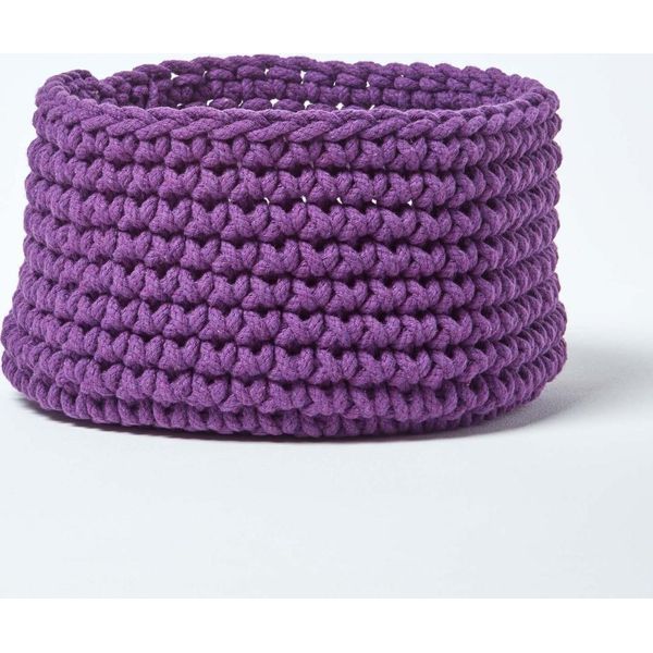 Homescapes Cestino Portaoggetti In Maglia, 100% Cotone Viola 37 X 21 Cm-image