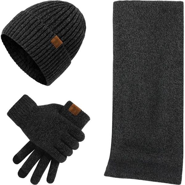 3 Pezzi Guanti Caldi Da Donna Guanti Invernali Da Uomo, Grigio Scuro-image