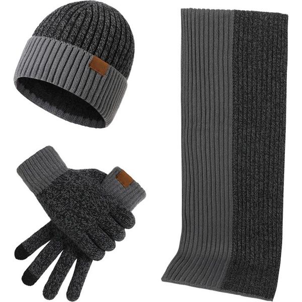 3 Pezzi Guanti Caldi Da Donna Guanti Invernali Da Uomo, Grigio Scuro-image