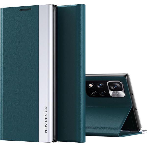 Custodia Redmi Note 11, Custodia Magnetica In Finto Cuoio Con Funzione Stand Per Xiaomi Redmi Note 11 Verde-image