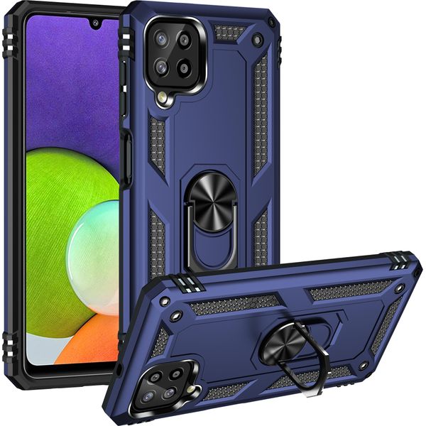 Custodia Per Samsung Galaxy A22 4G Robusta A Doppio Strato, Protezione Militare Con Supporto Ad Anello E Supporto Blu-image