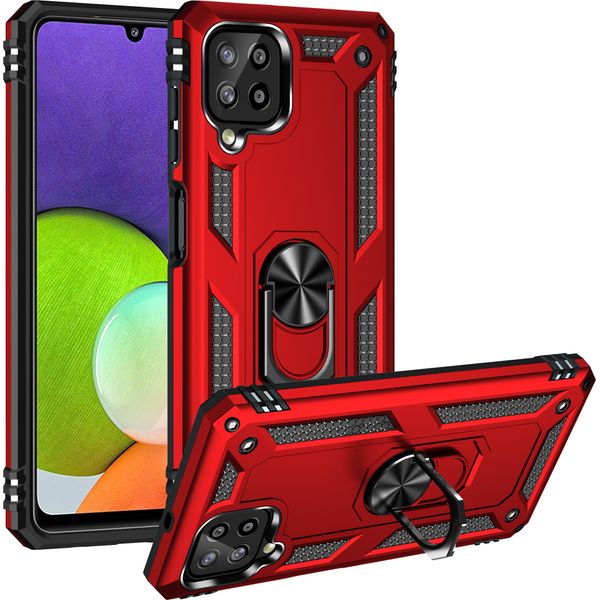 Custodia Per Samsung Galaxy A22 4G Robusta A Doppio Strato, Protezione Militare Con Supporto Ad Anello E Supporto Rosso-image