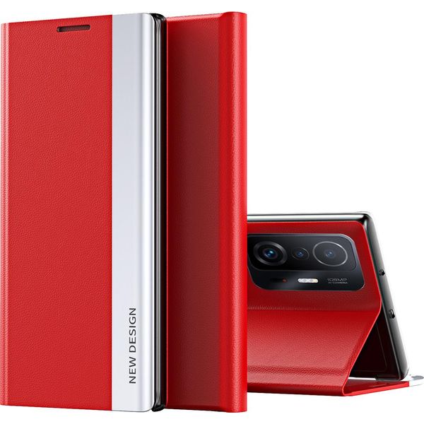 Xiaomi Mi 11T Pro Case, Custodia Magnetica In Finto Cuoio Con Funzione Stand Per Xiaomi Mi 11T / Mi 11T Pro Rosso-image