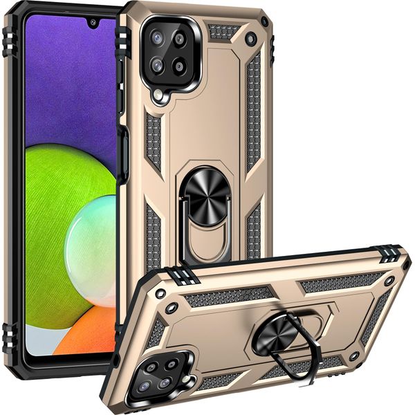 Custodia Per Samsung Galaxy A22 4G A Doppio Strato Robusta, Protezione Militare Con Supporto Ad Anello E Supporto Oro-image