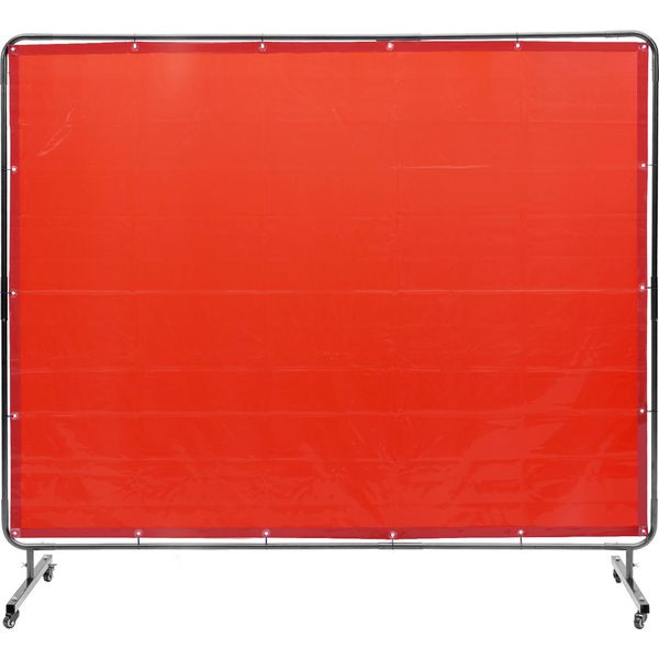 Succebuy Schermo Di Protezione Per Saldatura Con Telaio, Tenda In Vinile Ignifugo 6' X 8', Schermo Di Protezione Portatile Per Saldatura Su 4 Ruote Girevoli (2 Bloccabili) Per Uso Officina/Industriale, Rosso-image