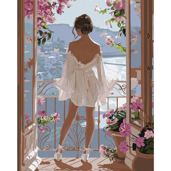 Quadro Con Cornice Pittura Per Numeri - Donna Da Balcone 40X50 Cm-image
