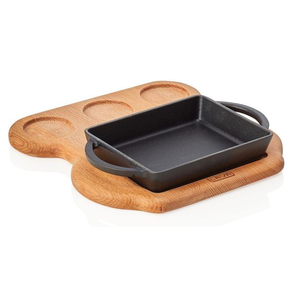 Padella In Ghisa Smaltata Lava Lxpxh: 15,8 X 12,2 X 3 Cm Con Sottopentola In Legno-image