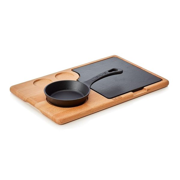Padella In Ghisa Smaltata Lava ØXh: 12,5 X 3 Cm Con Sottopentola In Legno-image