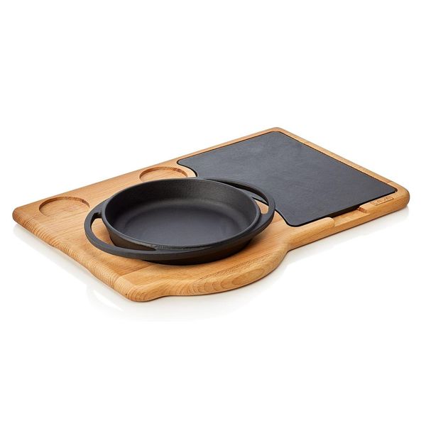 Padella In Ghisa Smaltata Lava ØXh: 17 X 3 Cm Con Sottopentola In Legno-image
