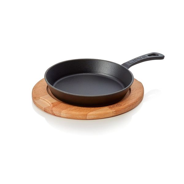 Padella In Ghisa Smaltata Lava ØXh: 20 X 4 Cm Con Sottopentola In Legno-image